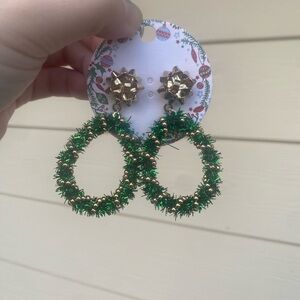 Festive Green and Gold Hoop Earrings